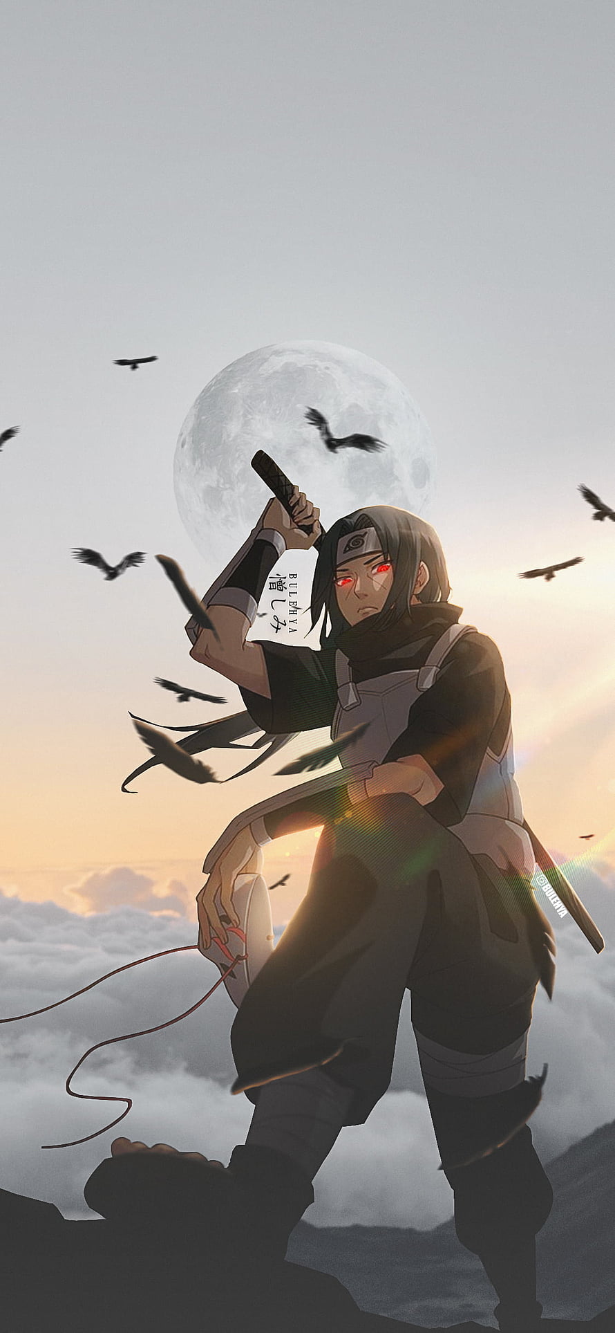 Itachi Uchiha Sharingan Anime Character Moon Background Wallpaper HD phone wallpaper