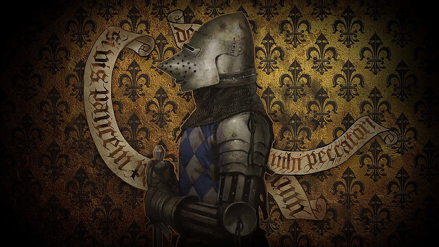 Kingdom Come Deliverance Medieval Knight in Full Plate Armor with Heraldic Fleur-de-lis Background HD wallpaper