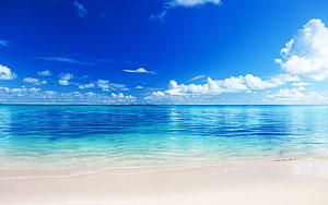 Serene Tropical Beach With Crystal Clear Turquoise Water And White Sand Under Blue Sky HD wallpaper