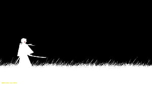 Samurai X Anime Character Silhouette Standing in Grass Field with Sword HD wallpaper