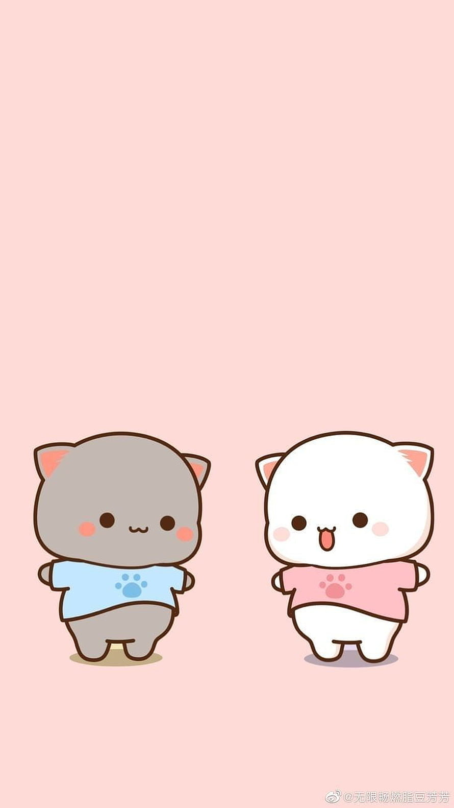 Cute Chibi Cartoon Cats in Pastel Shirts on Soft Pink Background HD phone wallpaper