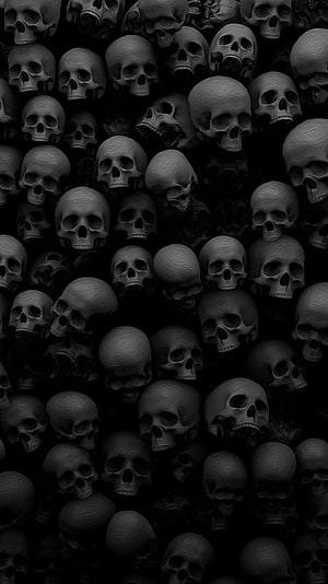 Dense Pattern of Human Skulls in Dark Monochrome Tones, Dark Skull (), Black Skull HD phone wallpaper