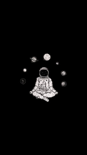 Meditating Astronaut Surrounded by Planets in Space Sketch HD phone wallpaper