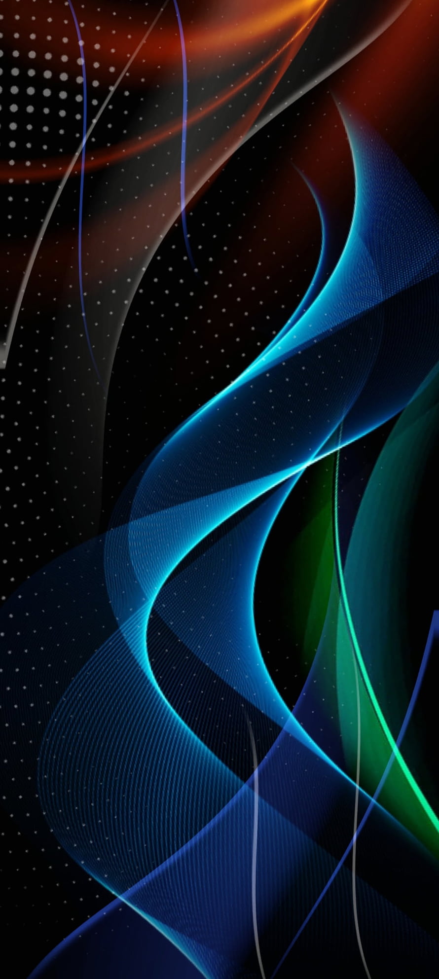 Vibrant Abstract Flowing Ribbons on Dark Background with Neon Blue and Green Accents HD phone wallpaper