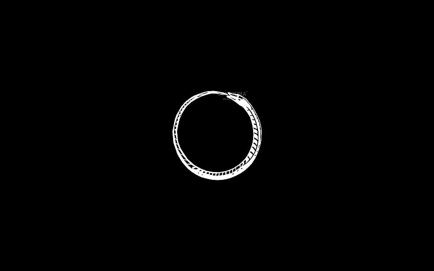 Minimalist White Enso Circle and Ouroboros Snake Design on Black Background HD wallpaper