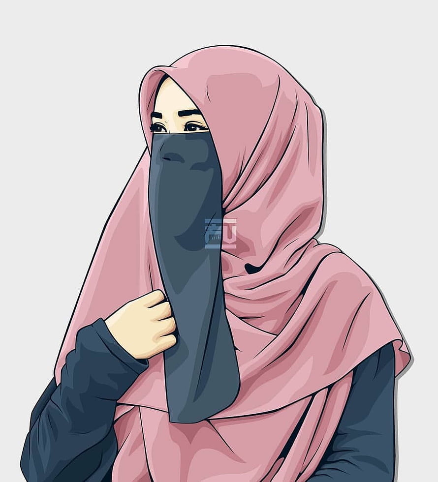 Digital illustration of a woman wearing a pink hijab and dark niqab, modest fashion art, vector #hijab #niqab #cadar. animes nd drawings in 2019, Muslim Girl Cartoon HD phone wallpaper