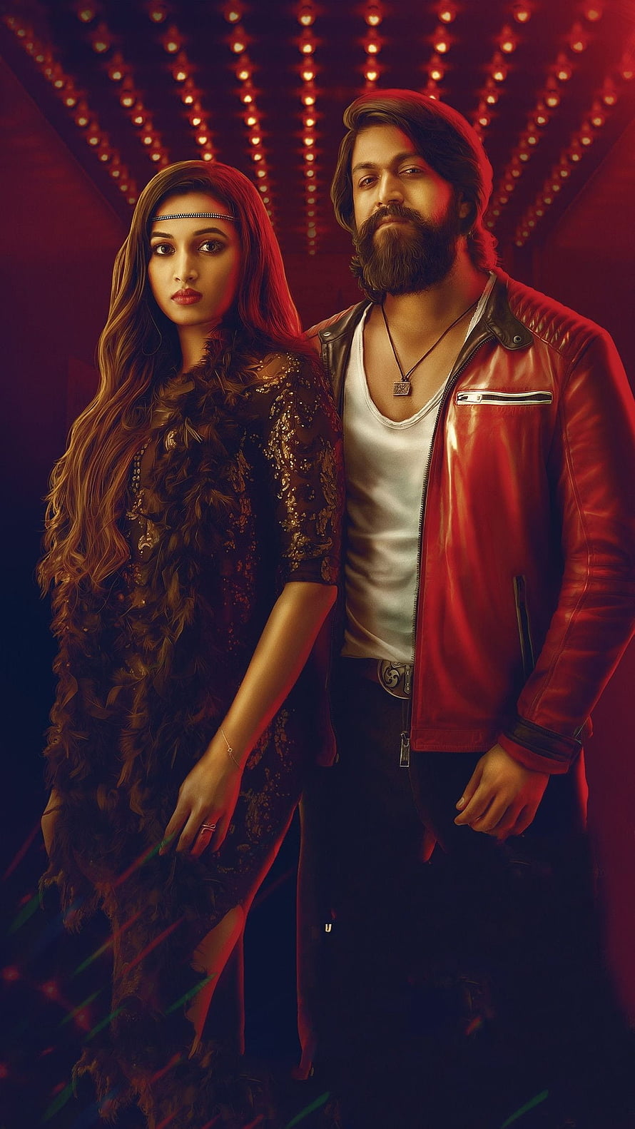 Allu Arjun and Rashmika Mandanna in Red Leather Jacket and Black Dress, KGF, chapter 1, yash, srinidhi shetty HD phone wallpaper