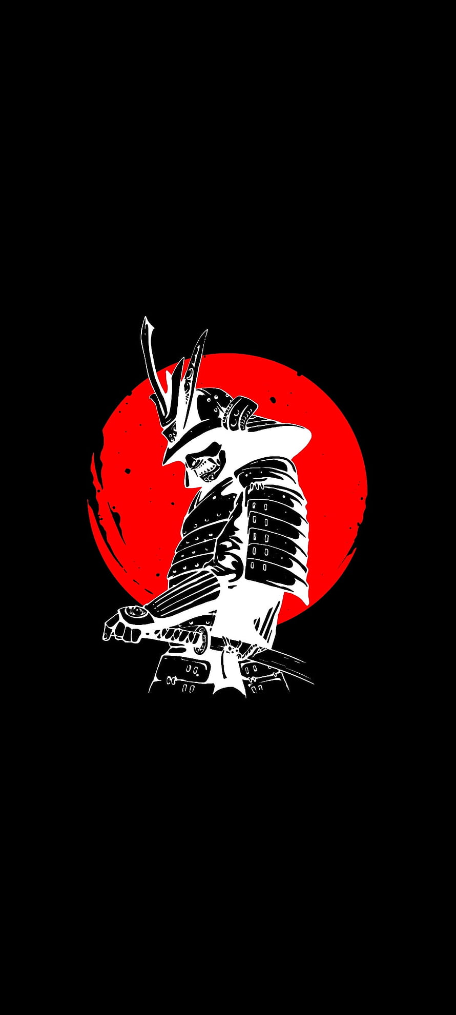 Minimalist Samurai Warrior Illustration with Red Sun on Black Background HD phone wallpaper