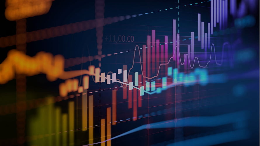Vibrant Stock Market Candlestick Chart with Neon Data Visualization on Dark Background HD wallpaper