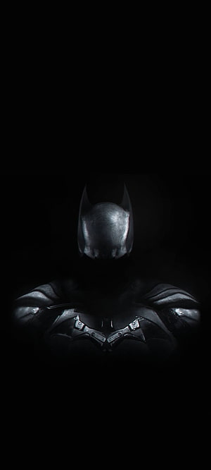 Dark and moody Batman cowl and chest armor emerging from deep shadows, Batman-thebosslogic, the, amoled, thebosslogic, black, princegupta, batman, dc HD phone wallpaper