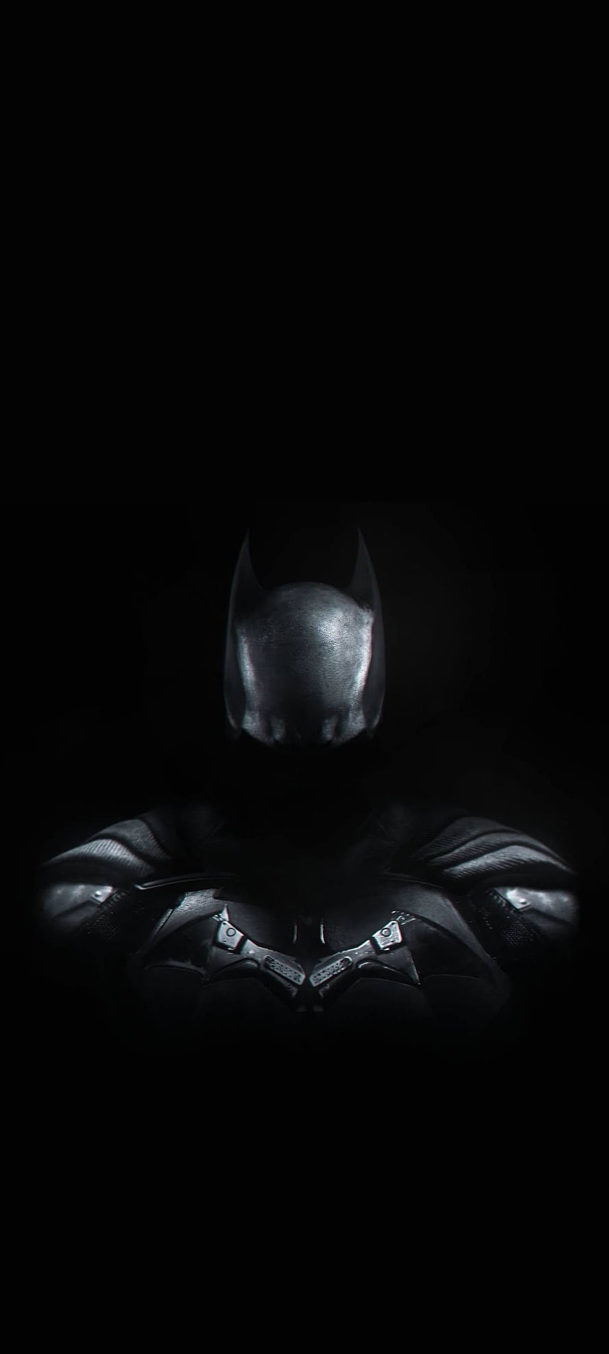 Dark and moody Batman cowl and chest armor emerging from deep shadows, Batman-thebosslogic, the, amoled, thebosslogic, black, princegupta, batman, dc HD phone wallpaper