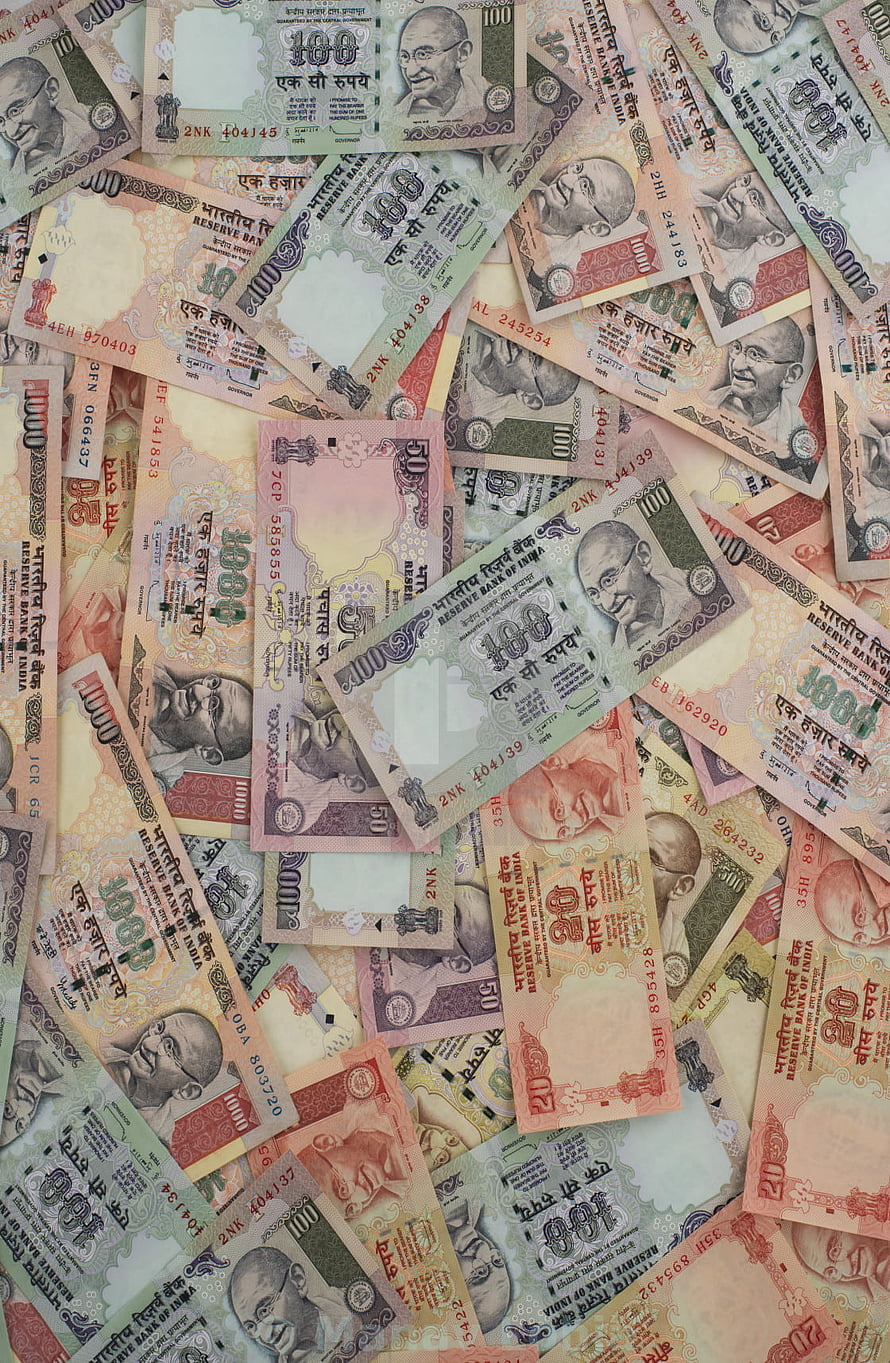 Scattered Indian Rupee Banknotes Featuring Mahatma Gandhi Portraits HD phone wallpaper