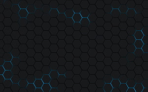 Dark Hexagonal Honeycomb Pattern with Glowing Blue Accents HD wallpaper