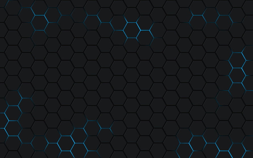Dark Hexagonal Honeycomb Pattern with Glowing Blue Accents HD wallpaper