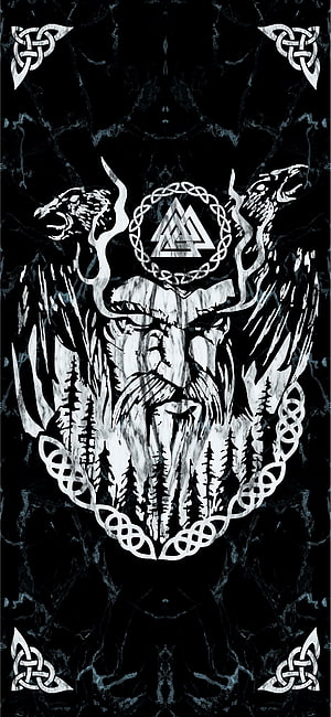 Norse Mythology Odin Viking Rune Artwork with Celtic Knots and Triquetra on Black Marble HD phone wallpaper