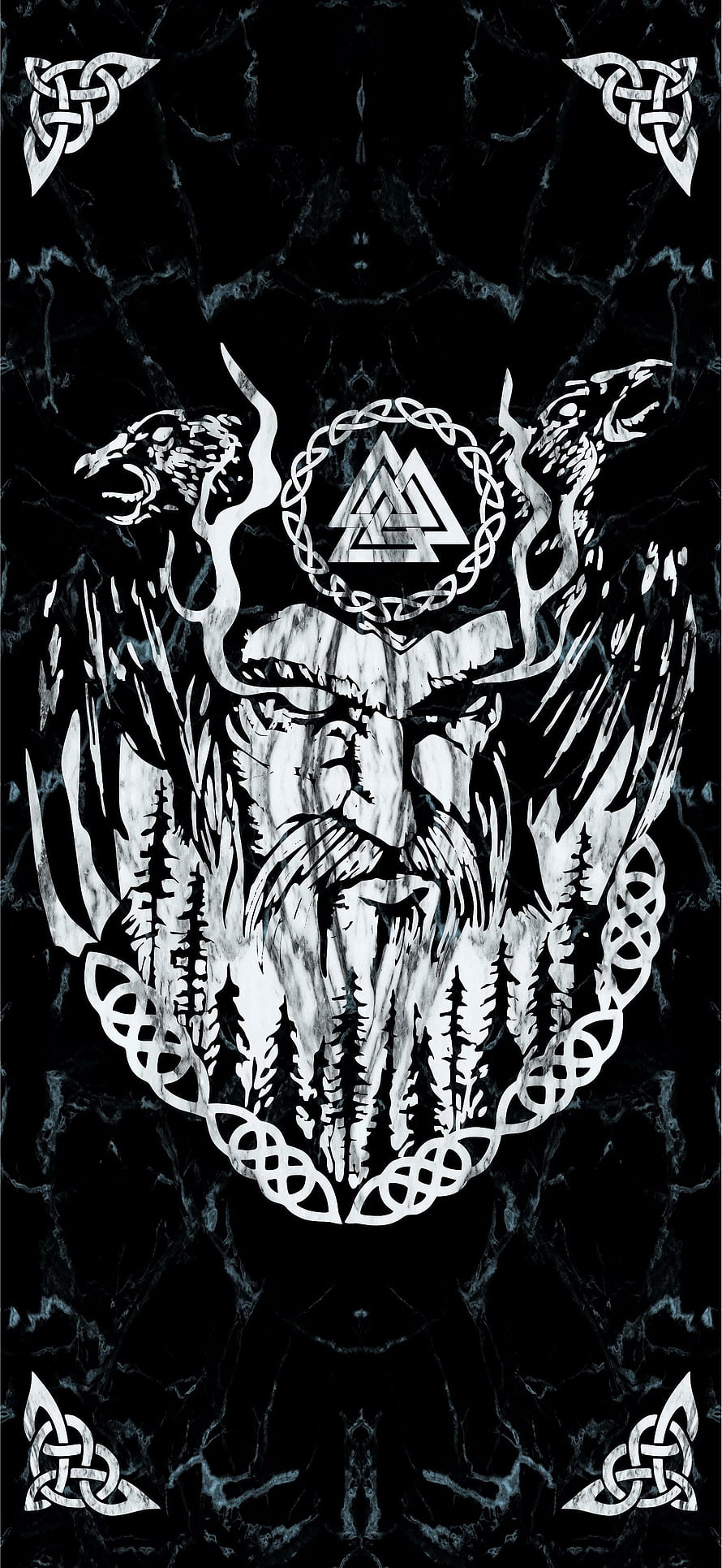 Norse Mythology Odin Viking Rune Artwork with Celtic Knots and Triquetra on Black Marble HD phone wallpaper