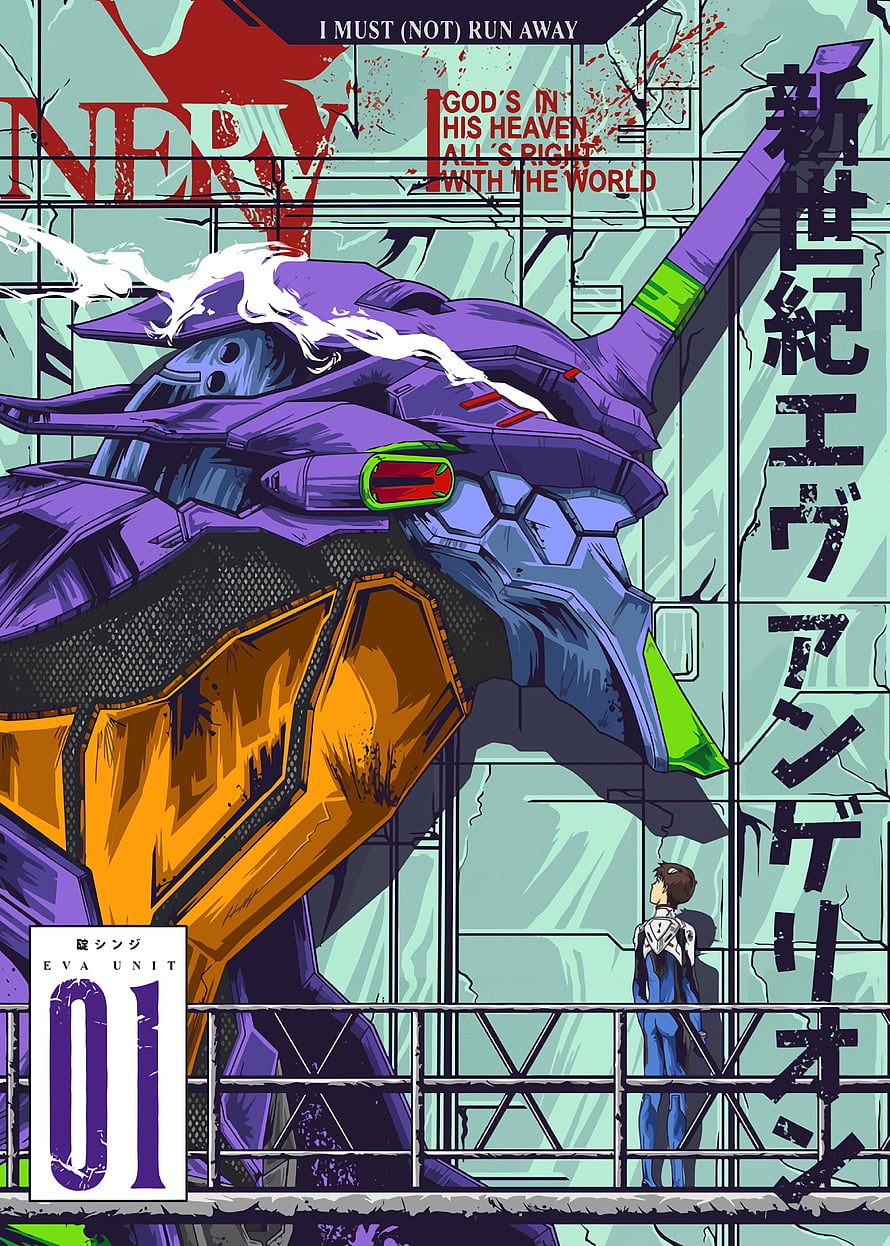 Neon Genesis Evangelion Unit 01 and Shinji Ikari Anime Poster Art HD phone wallpaper