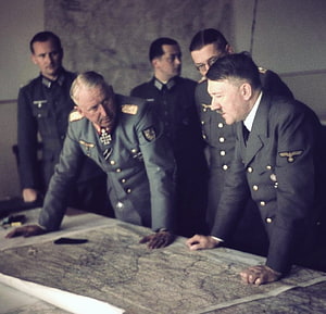 Adolf Hitler and Erich von Manstein Reviewing a Military Map During World War II HD wallpaper