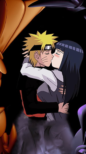 Naruto Uzumaki and Hinata Hyuga Sharing an Intimate Embrace in Dark Anime Scene HD phone wallpaper