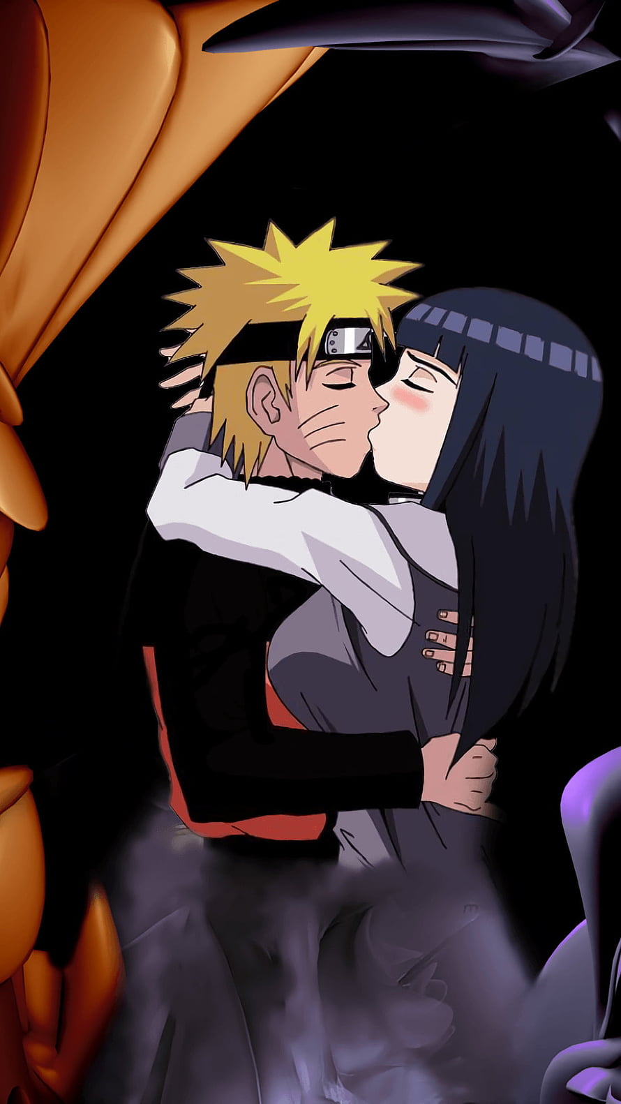 Naruto Uzumaki and Hinata Hyuga Sharing an Intimate Embrace in Dark Anime Scene HD phone wallpaper