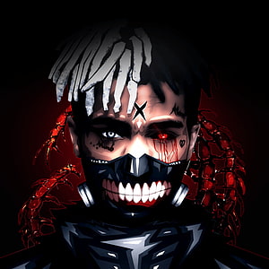 XXXTentacion and Naruto Fusion Portrait with Red Eyes and Dark Aesthetic HD phone wallpaper
