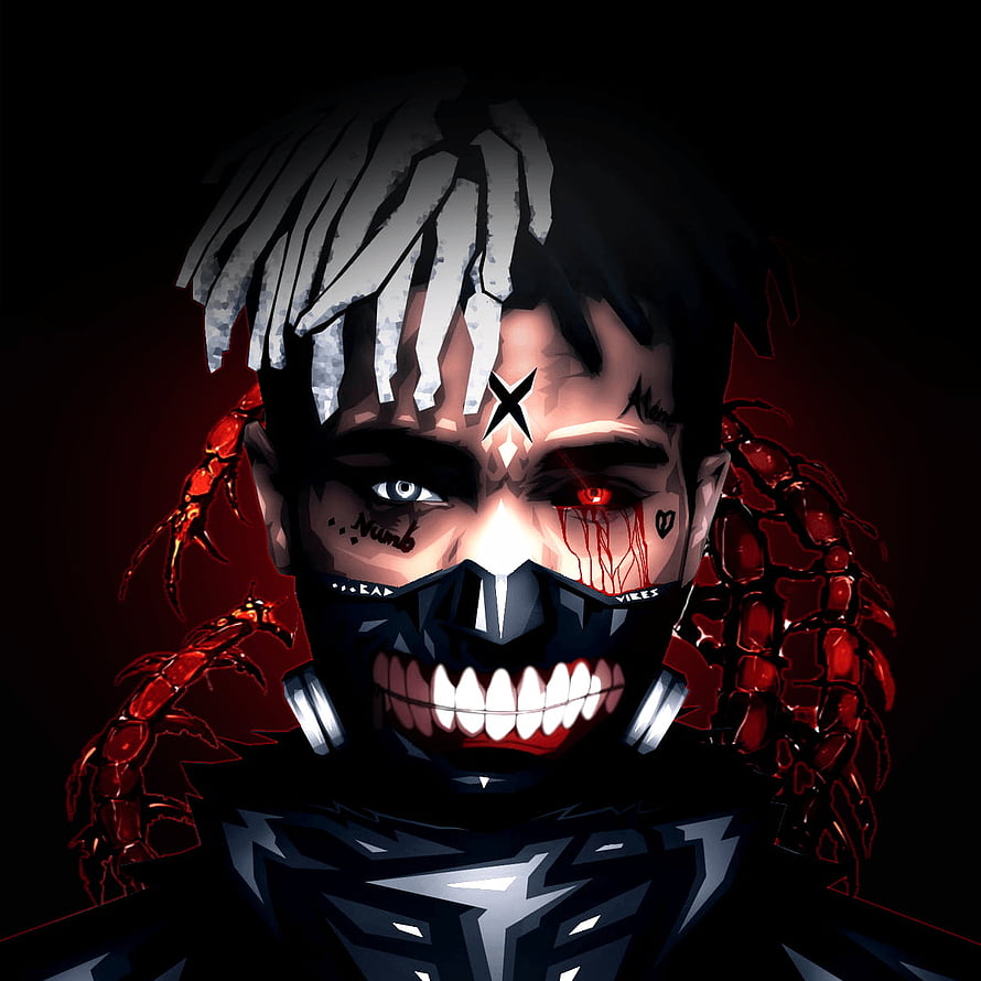 XXXTentacion and Naruto Fusion Portrait with Red Eyes and Dark Aesthetic HD phone wallpaper