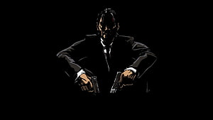 John Wick Dual Wielding Pistols in Black Suit Illustration HD wallpaper