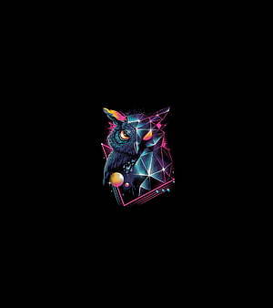Neon Geometric Owl Illustration with Retro Futuristic Design Elements HD phone wallpaper