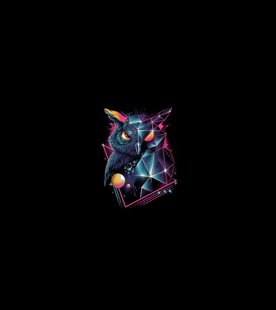 Neon Geometric Owl Illustration with Retro Futuristic Design Elements HD phone wallpaper
