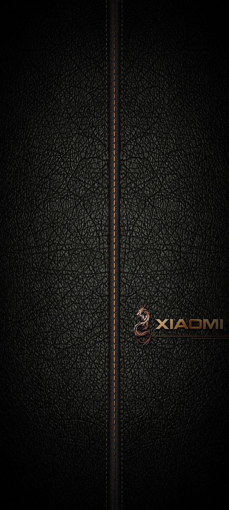 Black Leather Texture With Gold Stitching And Xiaomi Logo Wallpaper HD phone wallpaper