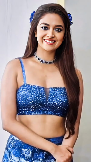 Keerthi Suresh in a Sparkling Blue Sequined Crop Top and Floral Skirt HD phone wallpaper