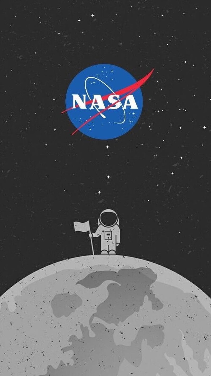 Cute Astronaut Planting Flag on the Moon Under the NASA Logo in a Minimalist Space Scene HD phone wallpaper