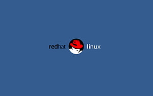 Red Hat Linux Logo on Solid Blue Background Minimalist Desktop Wallpaper HD wallpaper