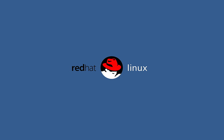 Red Hat Linux Logo on Solid Blue Background Minimalist Desktop Wallpaper HD wallpaper