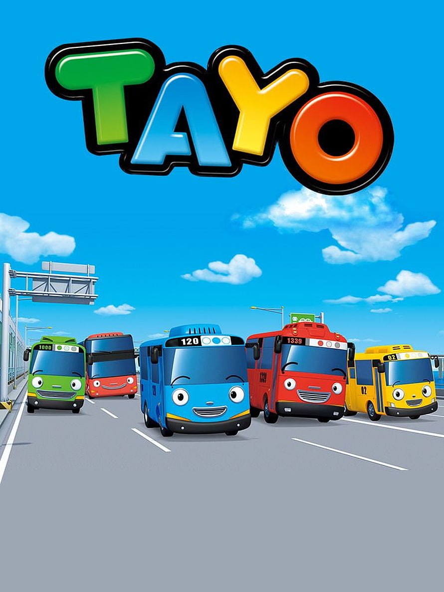 Tayo the Little Bus Animated Characters Driving on a Sunny Highway HD phone wallpaper