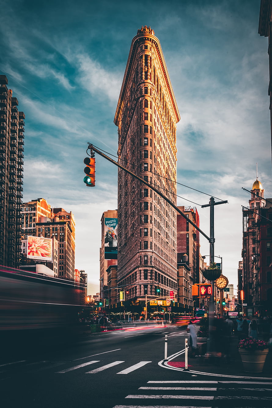 Flatiron Building New York City Street Photography with Long Exposure Traffic HD phone wallpaper