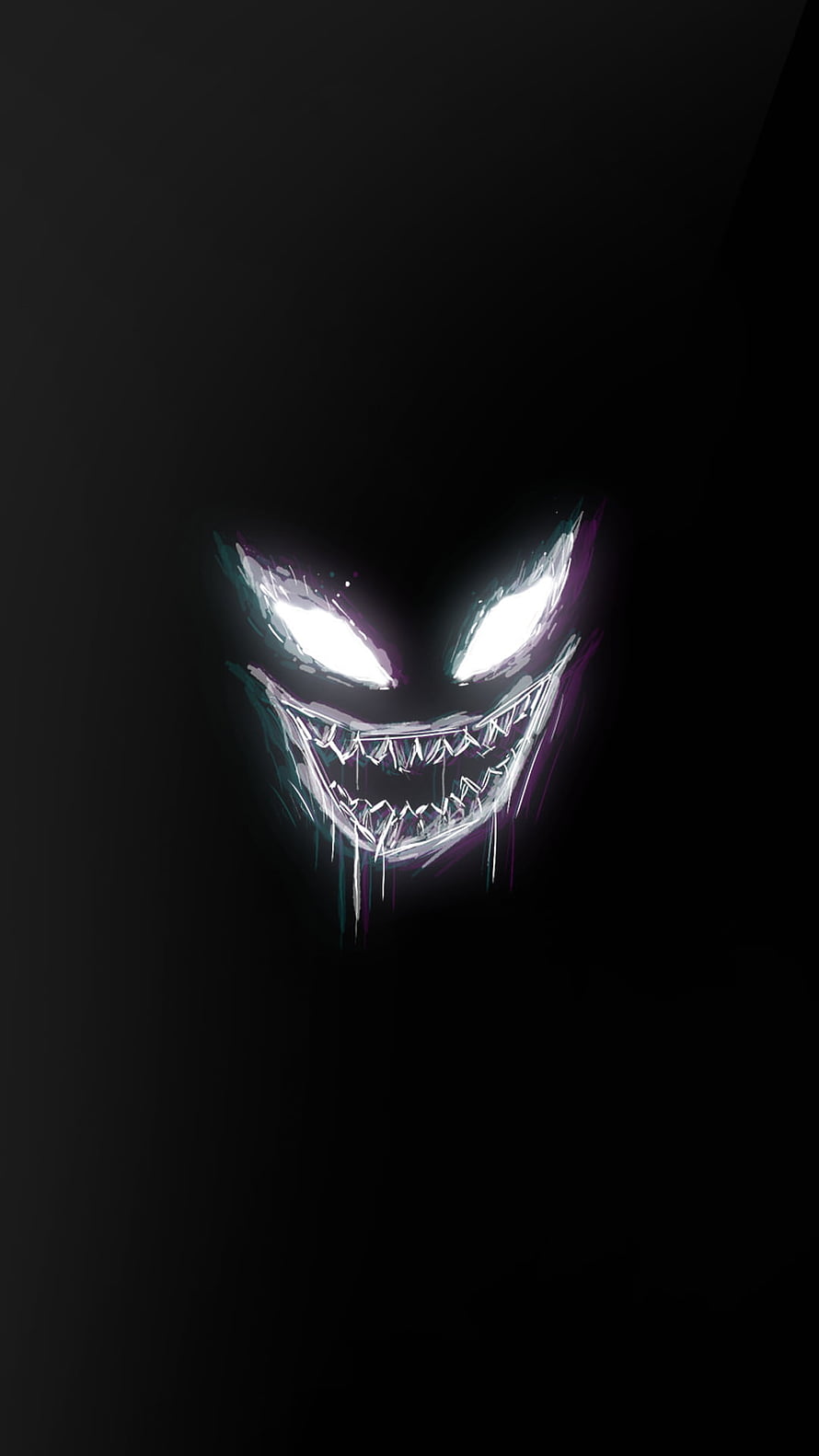 Creepy Glowing Face in Darkness with Sharp Teeth and Menacing Eyes HD phone wallpaper