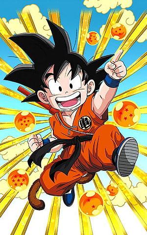 Young Goku Flying With Dragon Balls Anime Wallpaper HD phone wallpaper