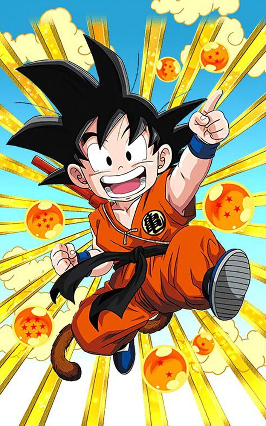 Young Goku Flying With Dragon Balls Anime Wallpaper HD phone wallpaper