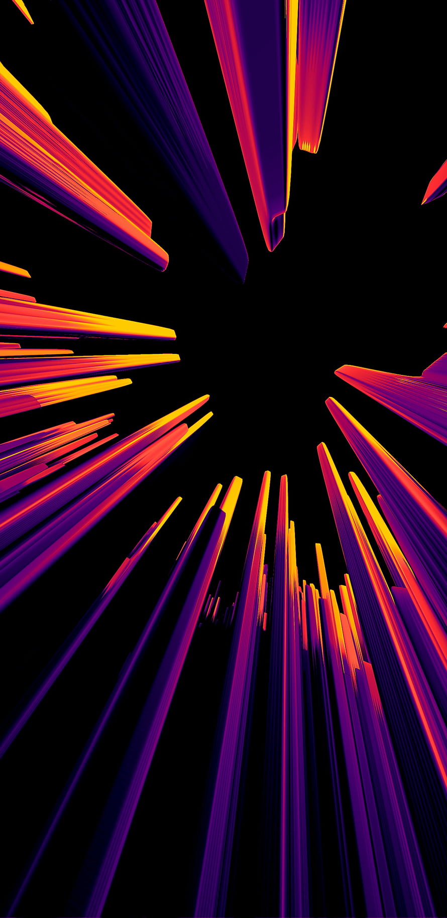 Neon Radial Light Streaks Abstract Digital Art on Black Background HD phone wallpaper
