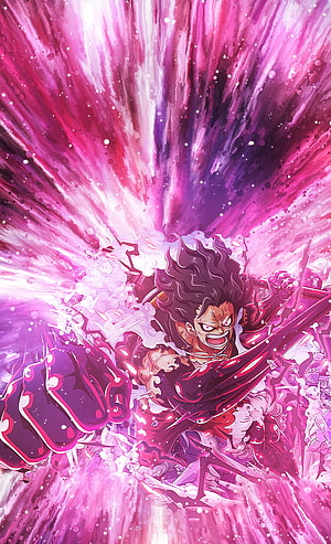 Monkey D. Luffy Gear 5 Infobox Artwork with Pink Energy Burst HD phone wallpaper