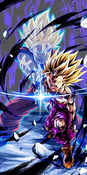 Super Saiyan 2 Gohan Anime Battle Artwork with Energy Aura and Dynamic Action Pose HD phone wallpaper