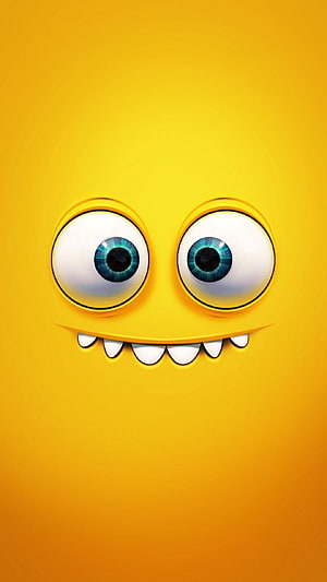 Cute Yellow Monster Face With Big Blue Eyes And Sharp Teeth HD phone wallpaper