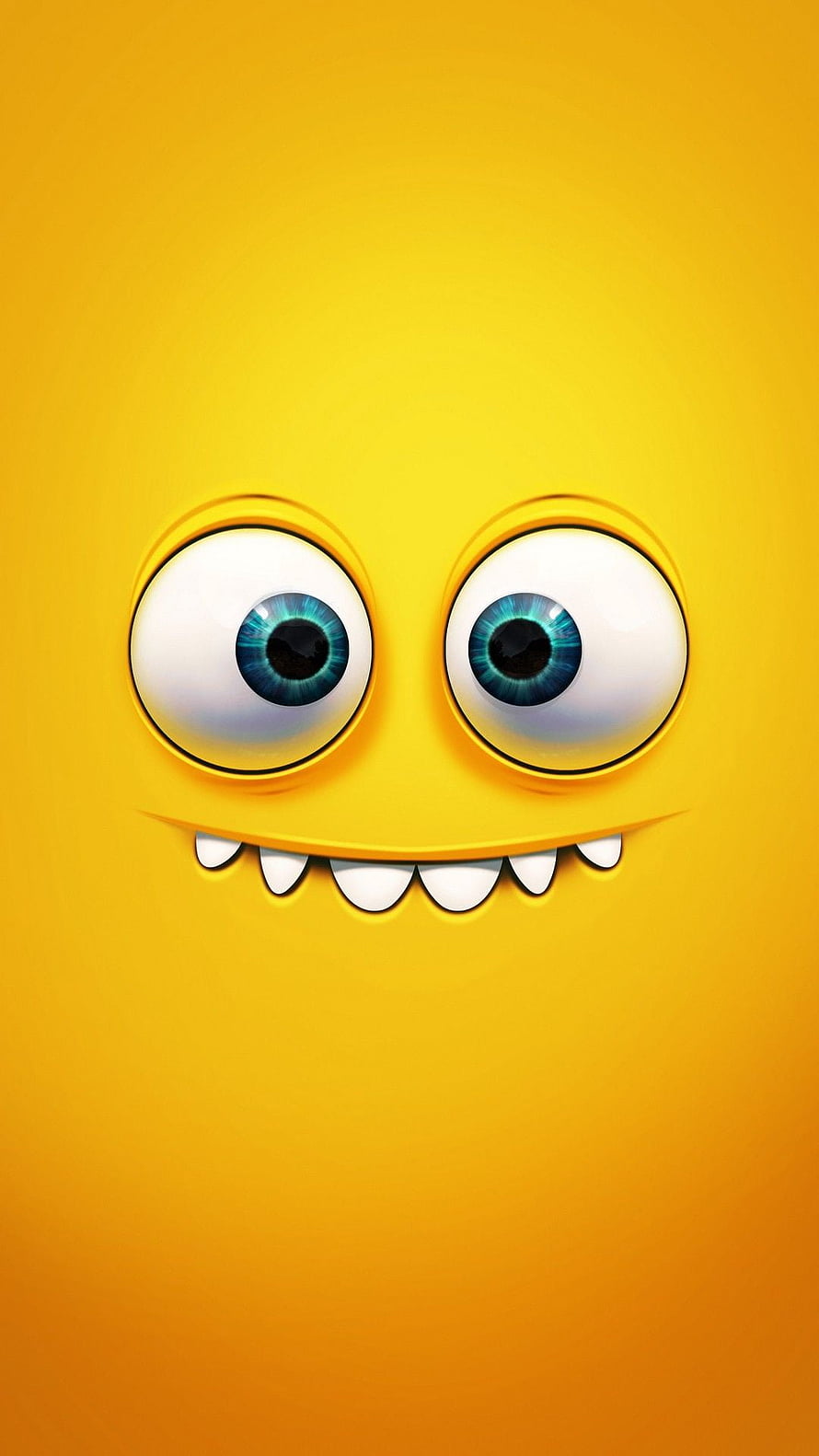 Cute Yellow Monster Face With Big Blue Eyes And Sharp Teeth HD phone wallpaper