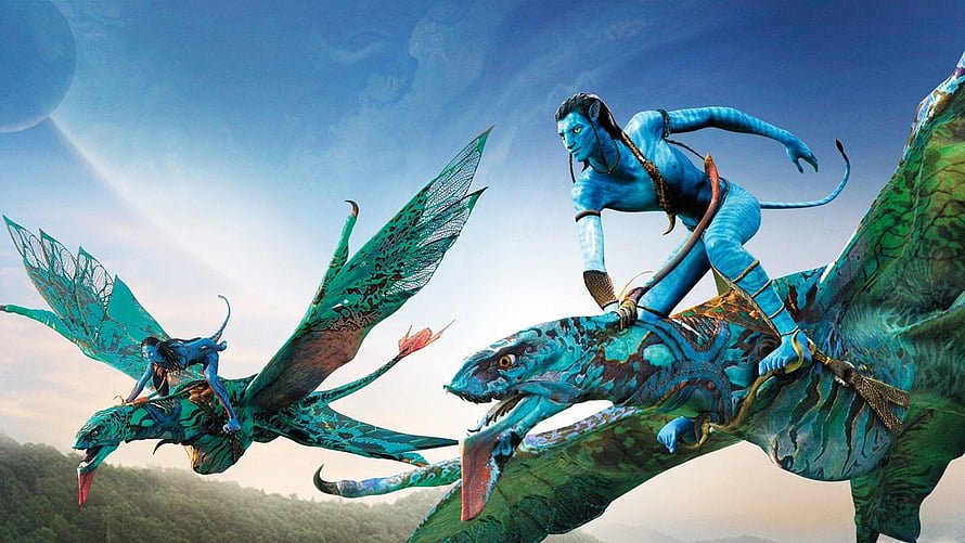 Avatar Na'vi Riders Soaring on Banshees Across the Sky of Pandora HD wallpaper