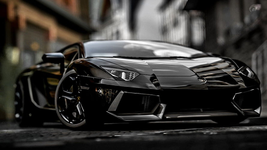 Black Lamborghini Aventador Super Sport Parked on Wet Urban Street HD wallpaper