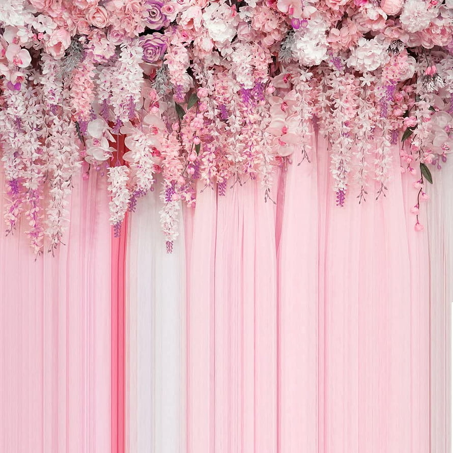 Elegant Pink Floral Wall Backdrop with Draping Tulle and Roses for Weddings and Events HD phone wallpaper