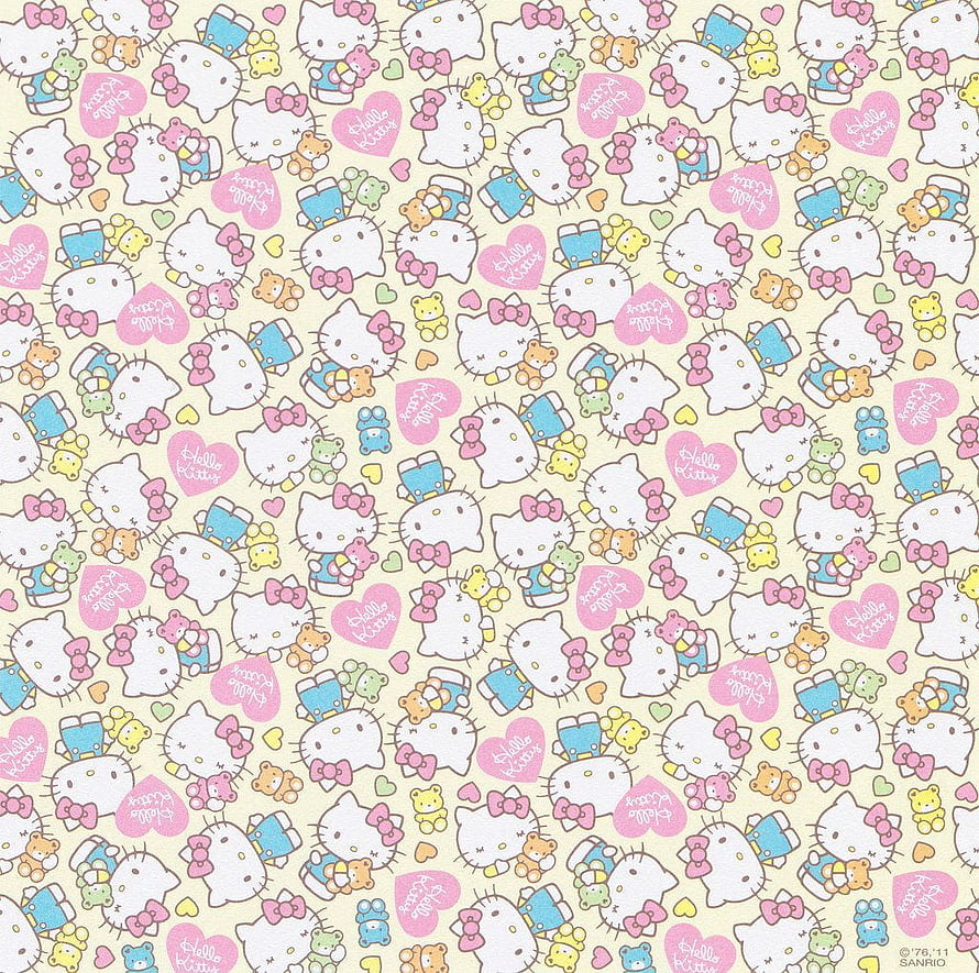 Hello Kitty Kawaii Pattern Wallpaper with Teddy Bears and Hearts HD wallpaper