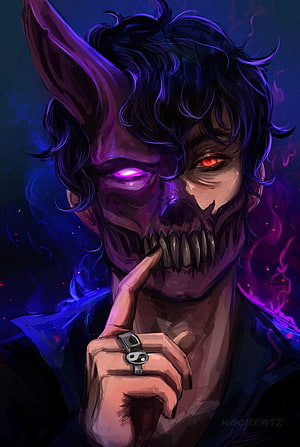 Dark Fantasy Demon Portrait with Glowing Eyes and Skeletal Face HD phone wallpaper