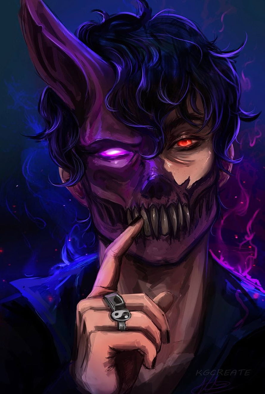 Dark Fantasy Demon Portrait with Glowing Eyes and Skeletal Face HD phone wallpaper